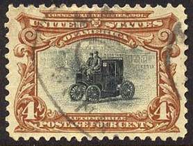 Briefmarke mit altem Elektromobil